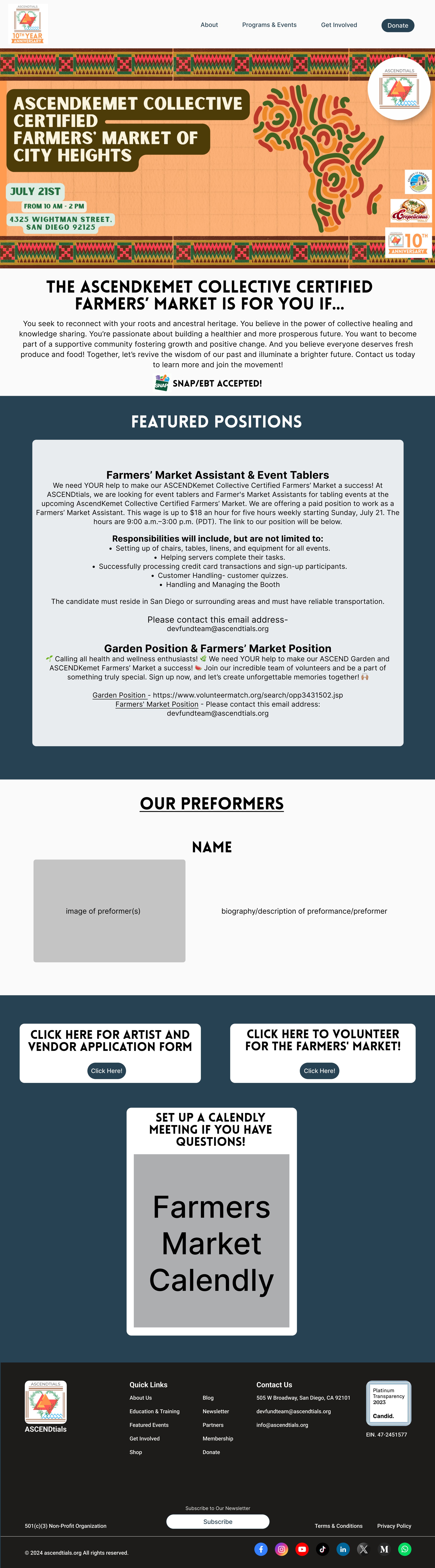 Farmers Market page — original design